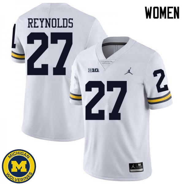 Women Michigan Wolverines #27 Hunter Reynolds White Jordan Brand Fashion Jersey